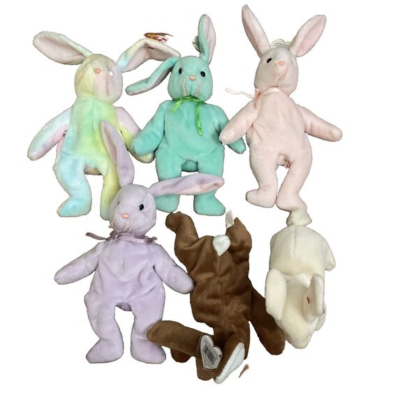 TY Lot of 6 1990s Retired Bunny Beanie Babies Floppity Hippie Nibbler Hippity - Picture 2 of 15